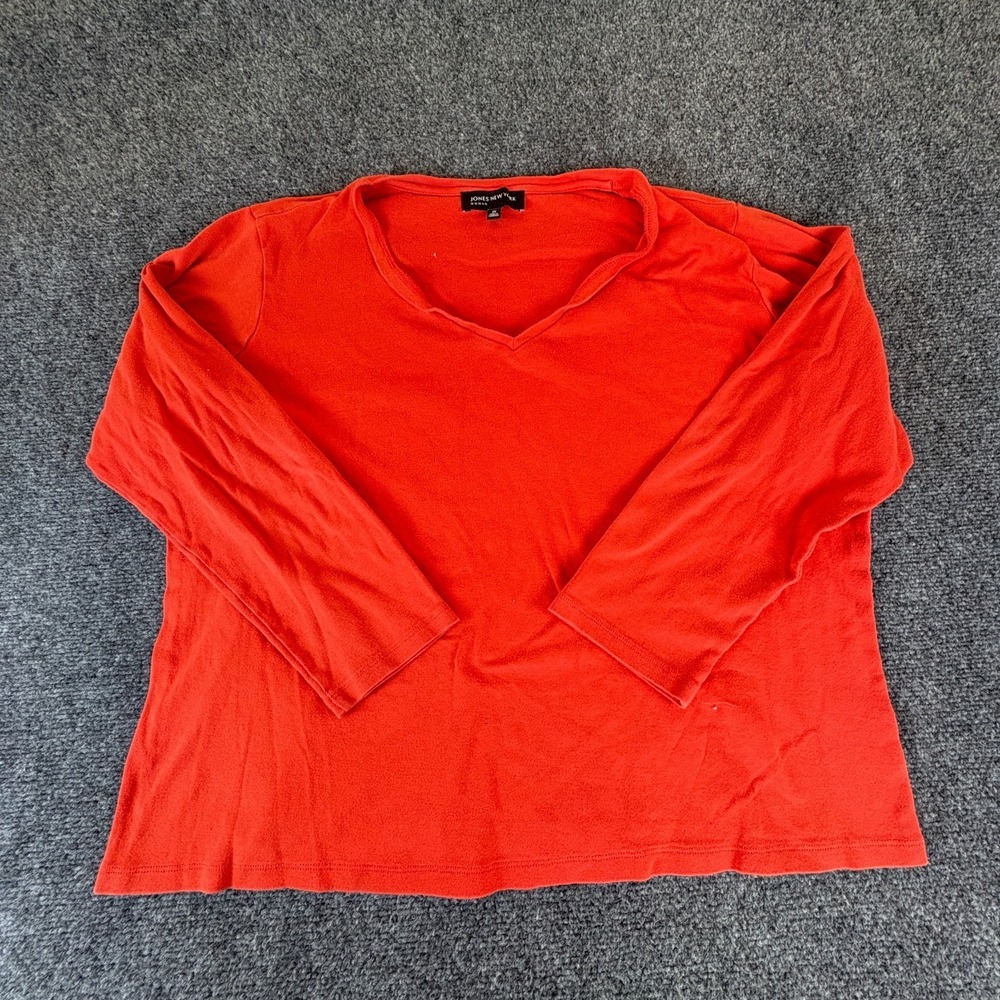 Jones New York Top Womens 2X‎ Tomato Red Knit Cotton V-Neck Long Sleeve Casual
